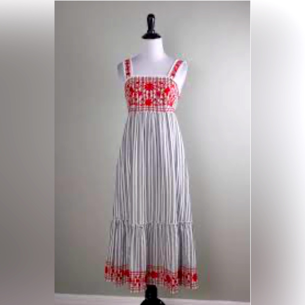 Kate Spade Broome Street Red Embroidered w/ Stripes Dress M